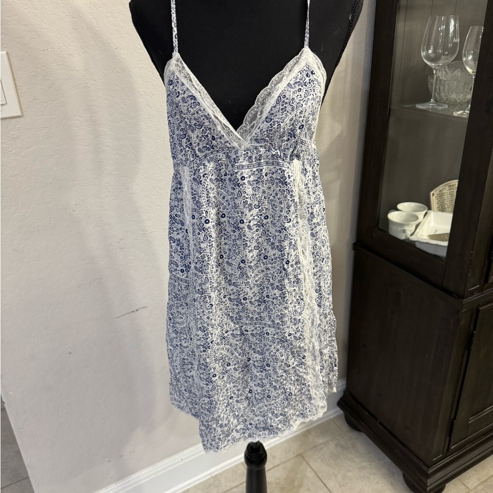 Blue and White Lace Slip Dress